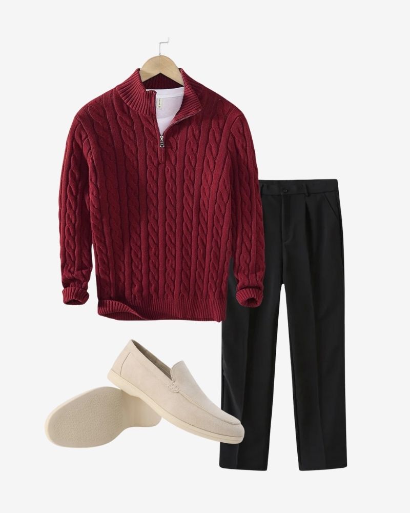 RIVIERA WINTER 3-PIECE JUMPER SET – BLACK & RED ELEGANCE