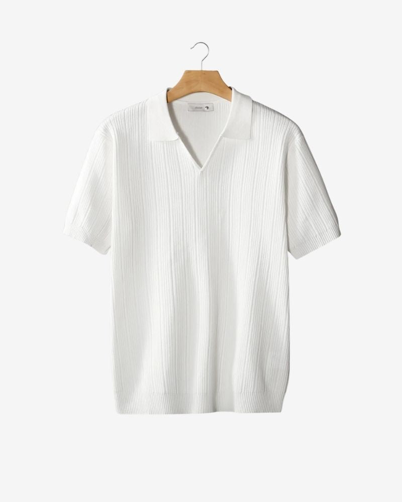 OPEN COLLAR RIBBED POLO
