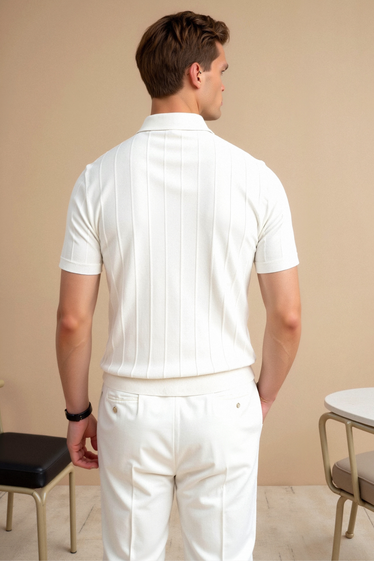 VERTICAL STRIPED BUTTON UP POLO