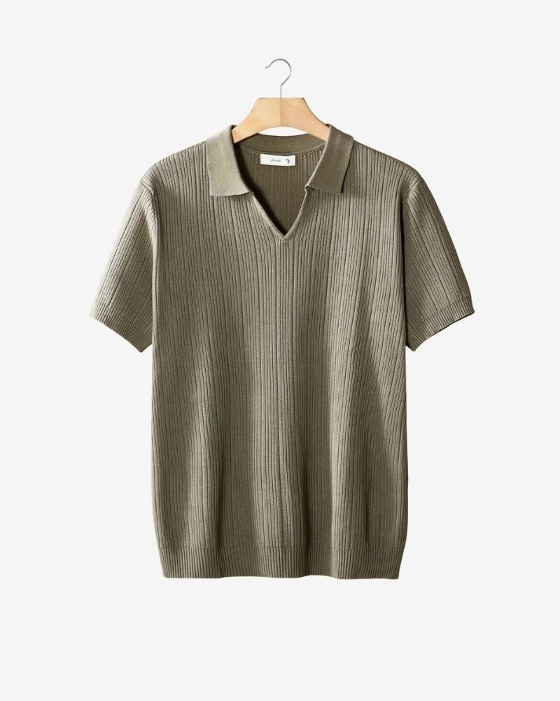 OPEN COLLAR RIBBED POLO