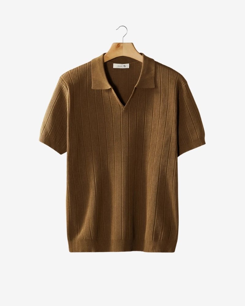 OPEN COLLAR RIBBED POLO