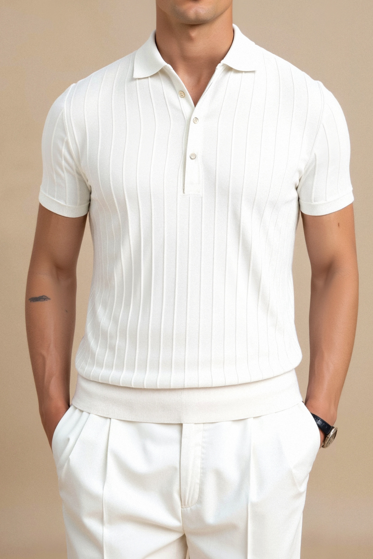 VERTICAL STRIPED BUTTON UP POLO
