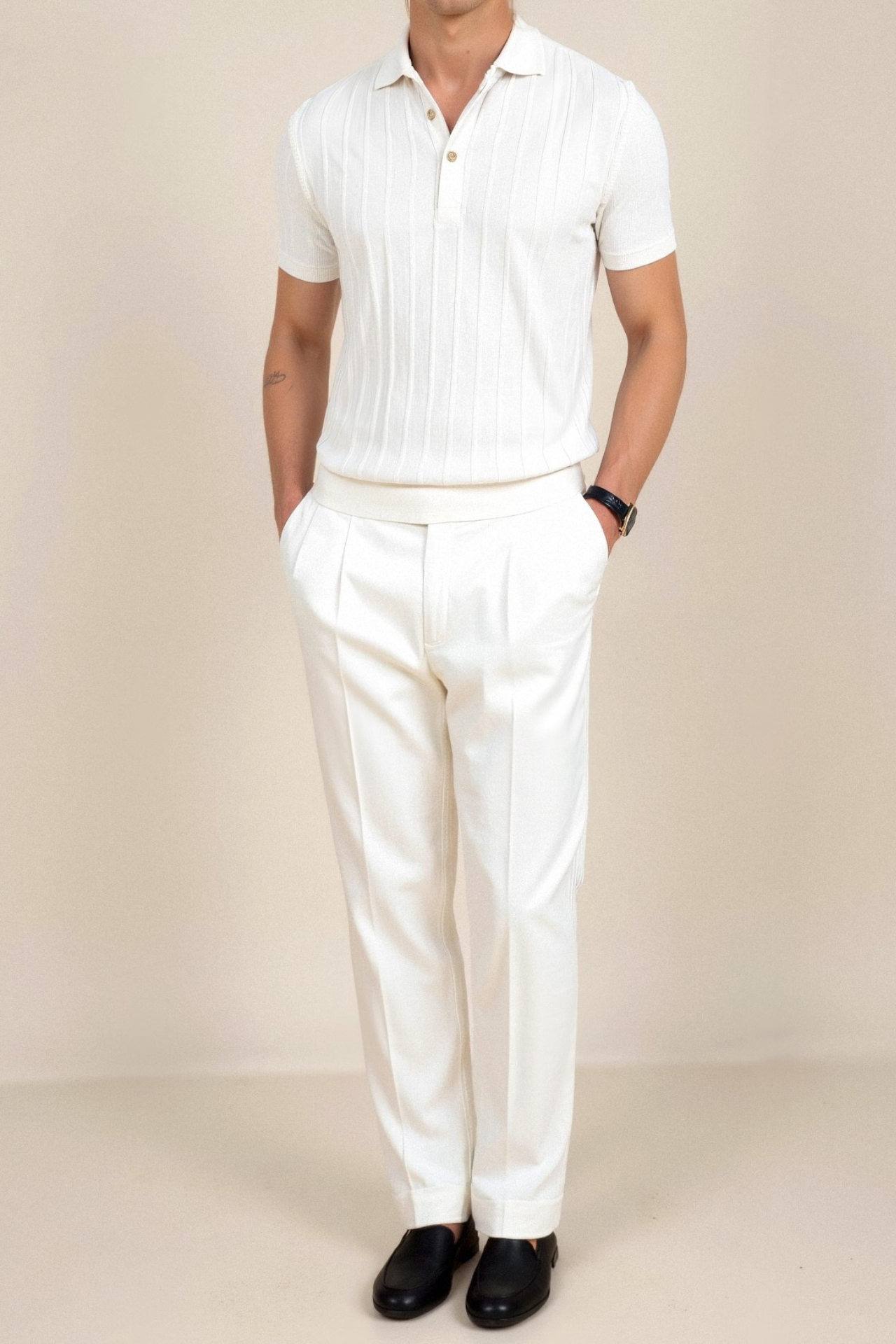 VERTICAL STRIPED BUTTON UP POLO