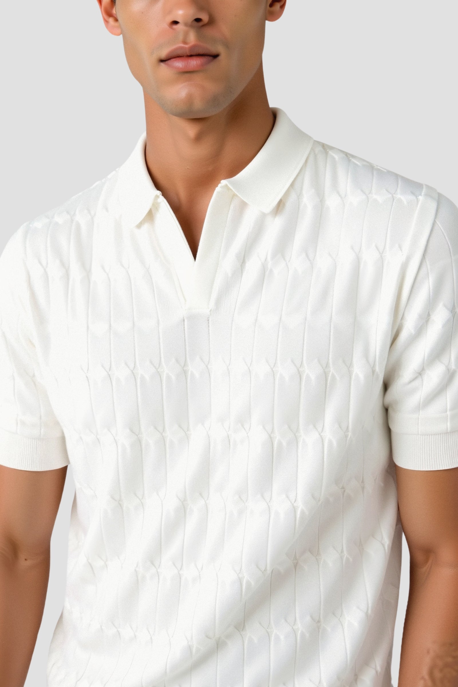 PREMIUM V-NECK CABLE KNIT POLO
