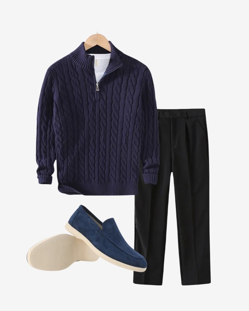 RIVIERA 3-PIECE JUMPER SET – BLACK & MARINE BLUE ELEGANCE