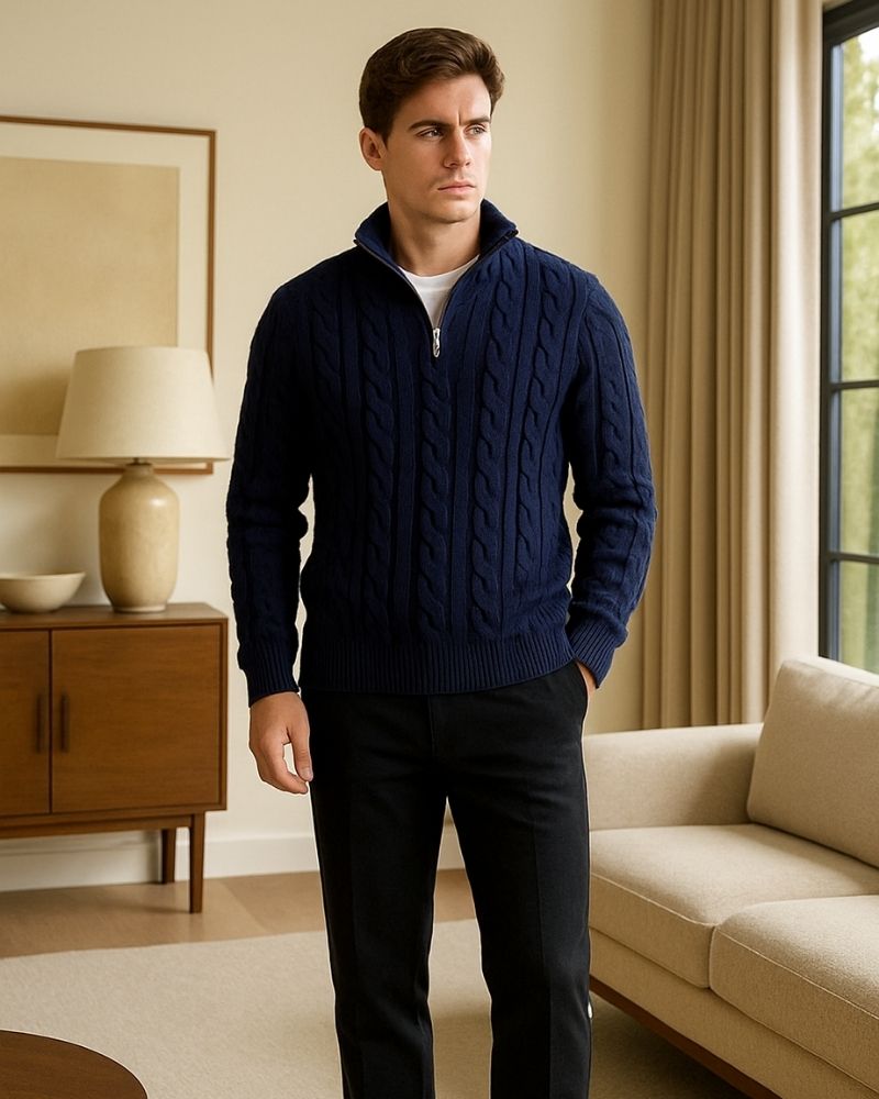 RIVIERA 3-PIECE JUMPER SET – BLACK & MARINE BLUE ELEGANCE