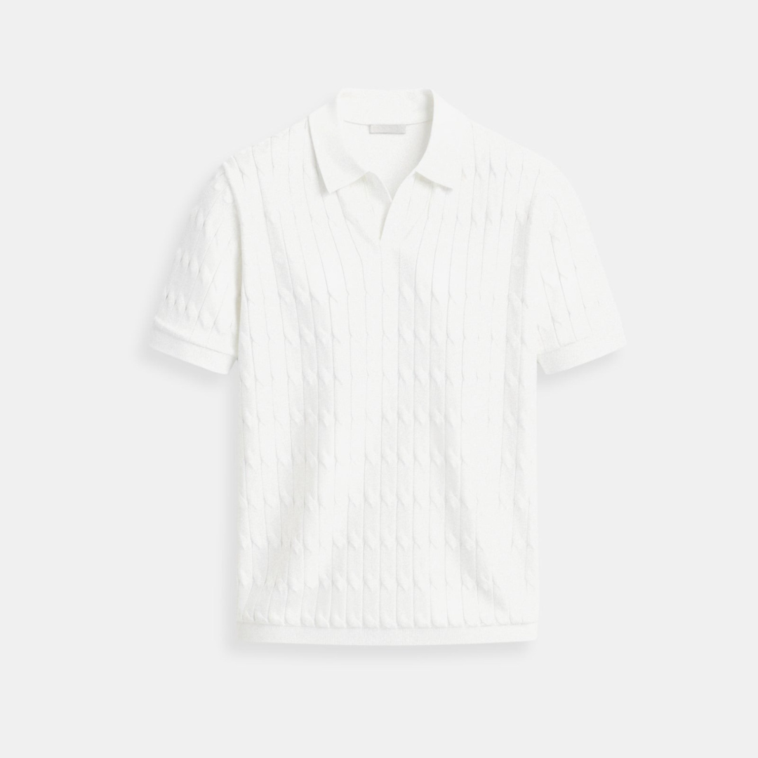 PREMIUM V-NECK CABLE KNIT POLO